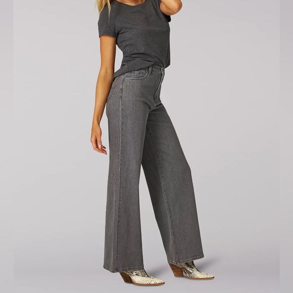 NWT Lee Women's High Rise Wide Leg Slouch Jean Charcoal Size 27 - Picture 1 of 10